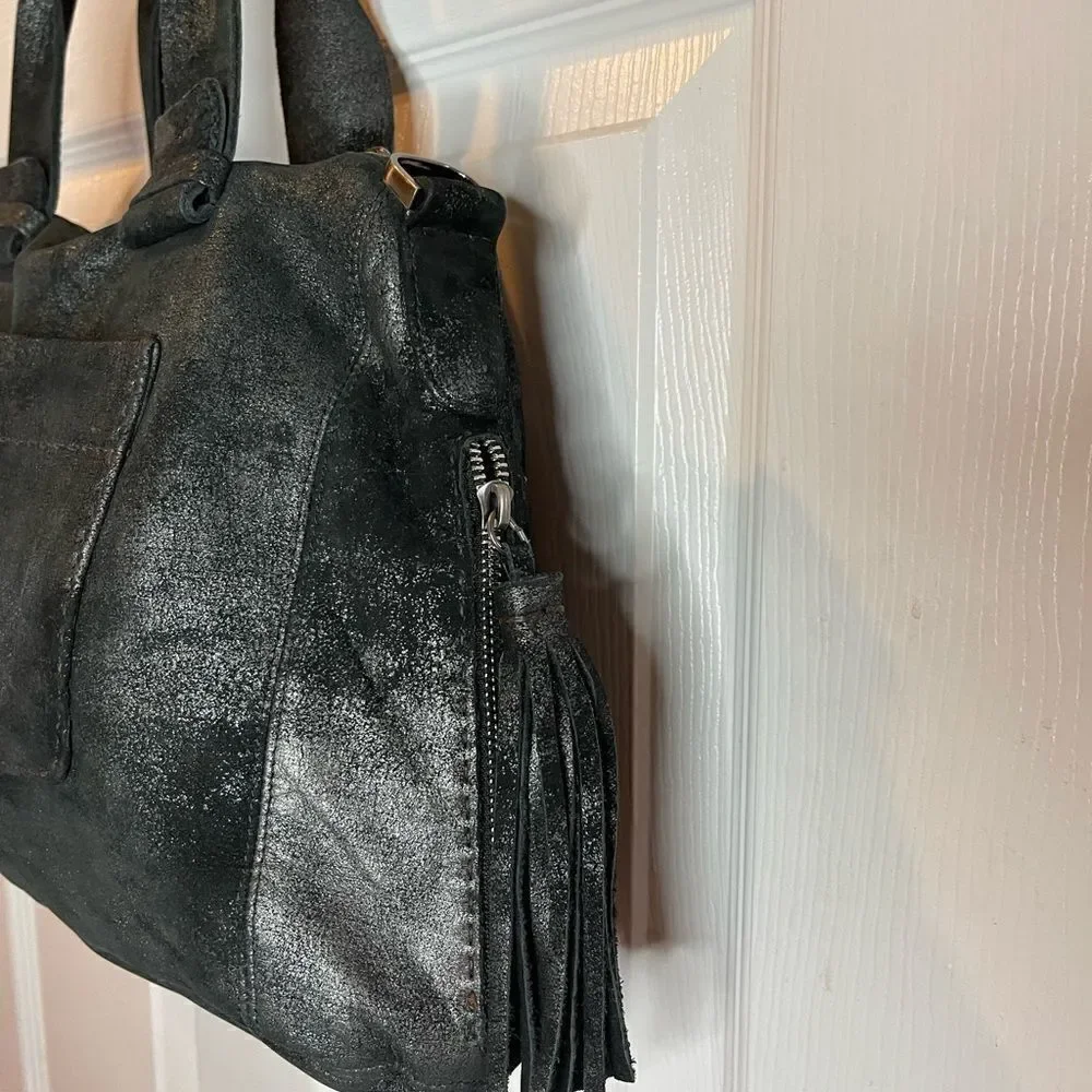 Carla Mancini black metallic silver Medium Satchel bag silver tone hardwares